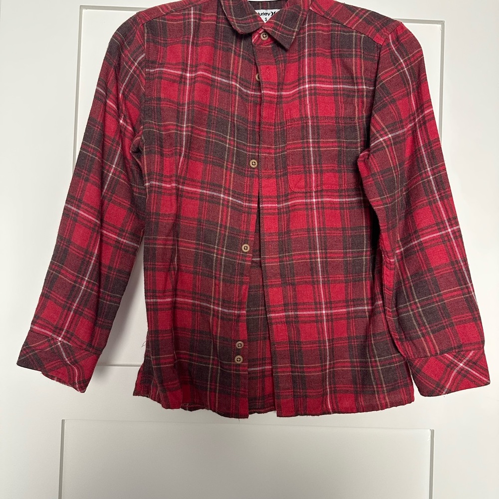 Hurley Red and Black Plaid Button-Up Shirt